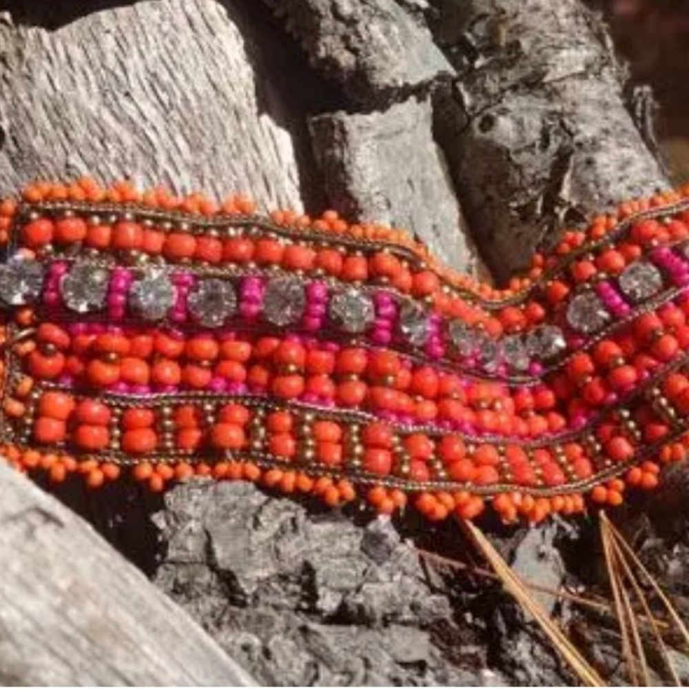 Handmade Orange & Pink Beaded Statement Bracelet
